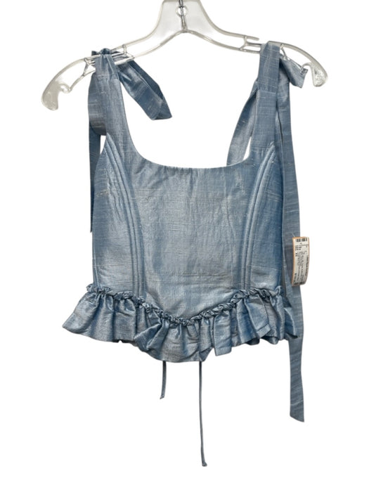 Louise New York Size XS Light Blue Silk Corset Ruffle Hem Tie Back Top Light Blue / XS