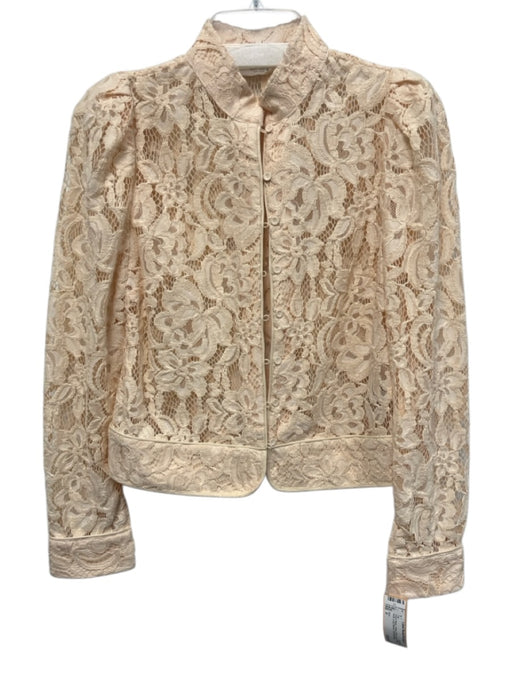 Zara Size S Peach Beige Cotton Sheer Lace Mock Neck Long Sleeve Top Peach Beige / S