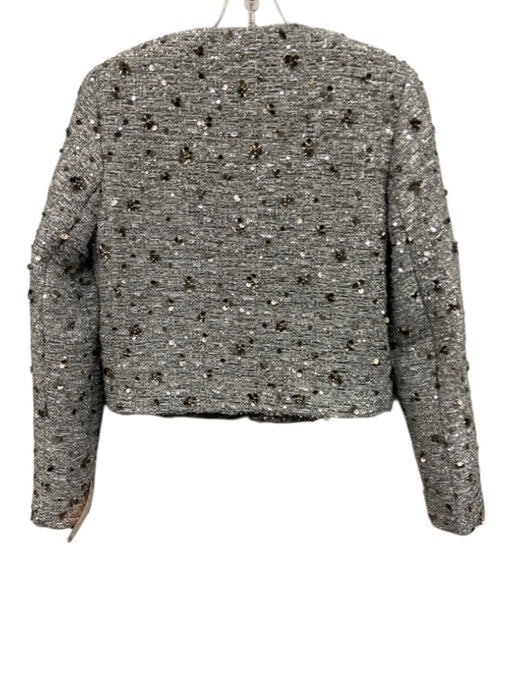 Zara Size XS Silver & Gray Polyester Tweed Sequin Design Open Front Jacket Silver & Gray / XS