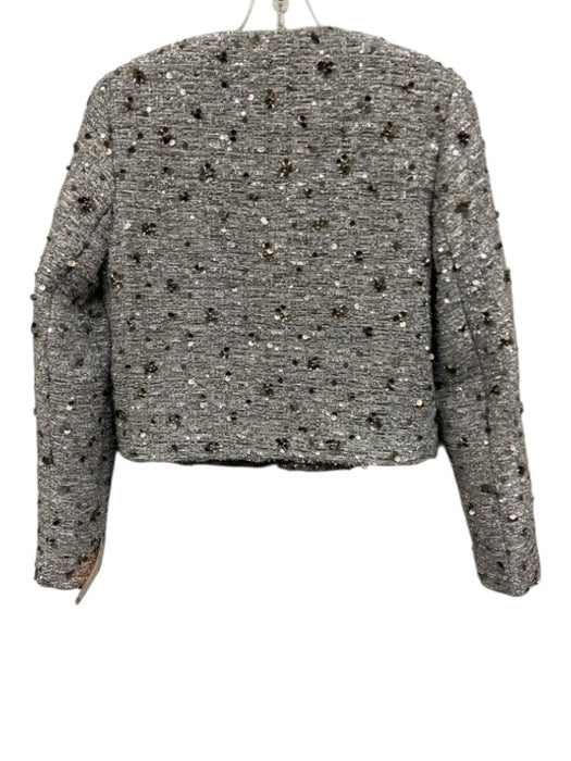 Zara Size XS Silver & Gray Polyester Tweed Sequin Design Open Front Jacket Silver & Gray / XS
