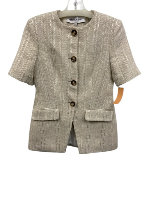 Veronica Beard Size 2 Cream Beige Cotton Tweed Button Down Short Sleeve Jacket Cream Beige / 2