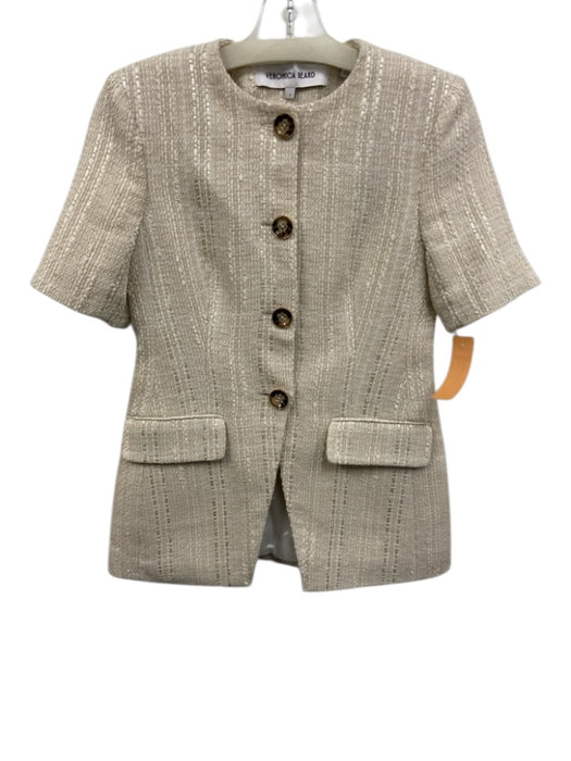 Veronica Beard Size 2 Cream Beige Cotton Tweed Button Down Short Sleeve Jacket Cream Beige / 2