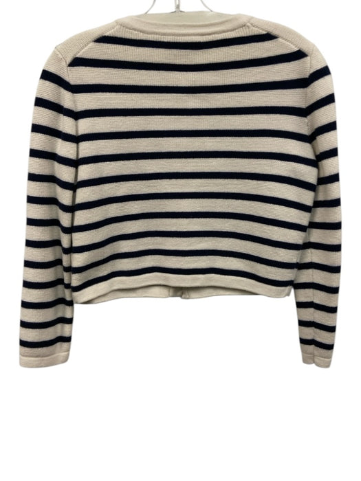 J Crew Size XS Cream & Navy Blue Cotton Horizontal Stripes Pockets Cardigan Cream & Navy Blue / XS