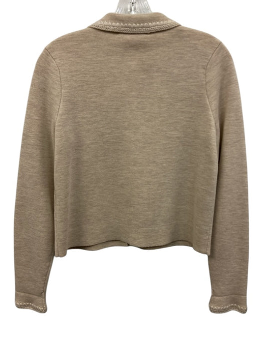 Sezane Size XXS Light Beige Merino Wool Pockets Whipstitch Collar Cardigan Light Beige / XXS