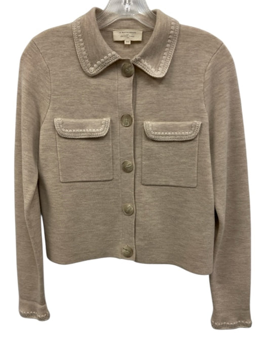 Sezane Size XXS Light Beige Merino Wool Pockets Whipstitch Collar Cardigan Light Beige / XXS
