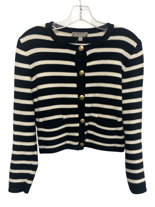J Crew Size XXS Black & White Cotton Horizontal Stripes Long Sleeve Cardigan Black & White / XXS