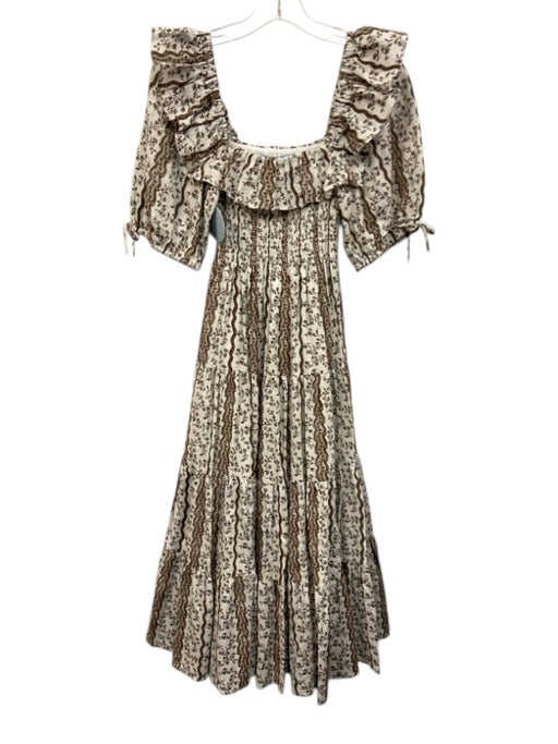 Hill House Size XXS White & Brown Print Cotton Short Puff Sleeve smocked Dress White & Brown Print / XXS