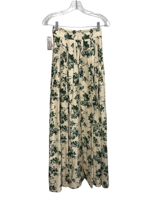 Antonio Melani Size 0 Cream & Green Cotton Floral Pleated High Rise Skirt Set Cream & Green / 0