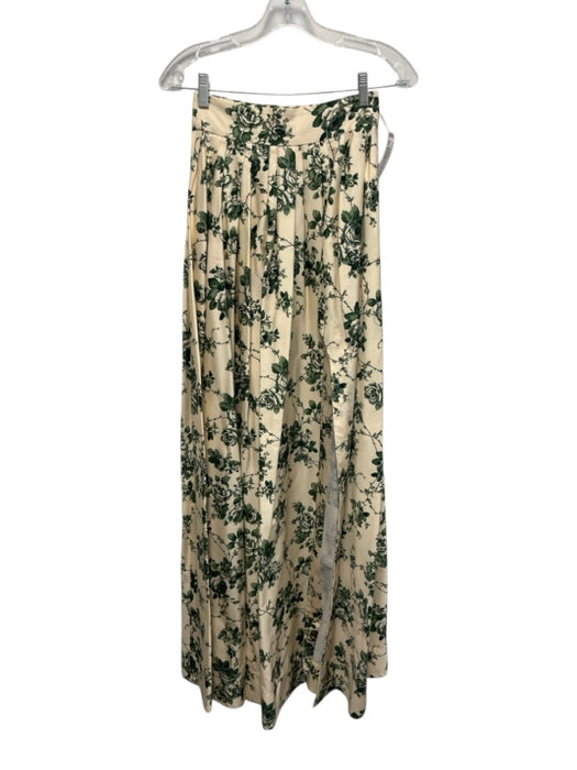 Antonio Melani Size 0 Cream & Green Cotton Floral Pleated High Rise Skirt Set Cream & Green / 0