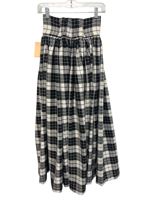 Mrs. Francoise Size XXS Black & White Wool & Polyester Plaid Pleated Maxi Skirt Black & White / XXS