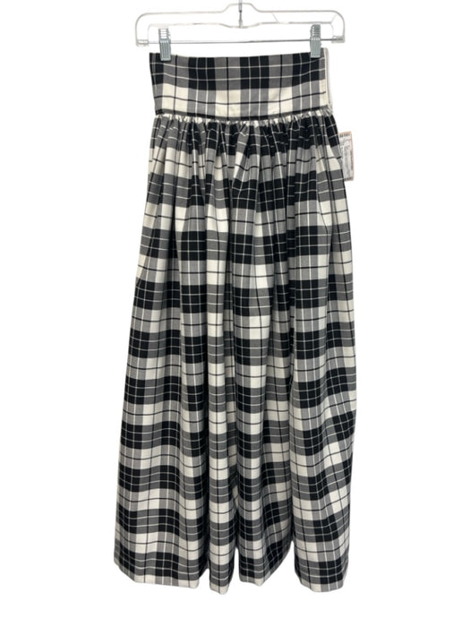 Mrs. Francoise Size XXS Black & White Wool & Polyester Plaid Pleated Maxi Skirt Black & White / XXS