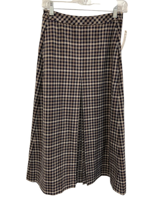 Tuckernuck Size 0 Navy Blue, Taupe, Gray Polyester Blend Flannel Midi Skirt Navy Blue, Taupe, Gray / 0