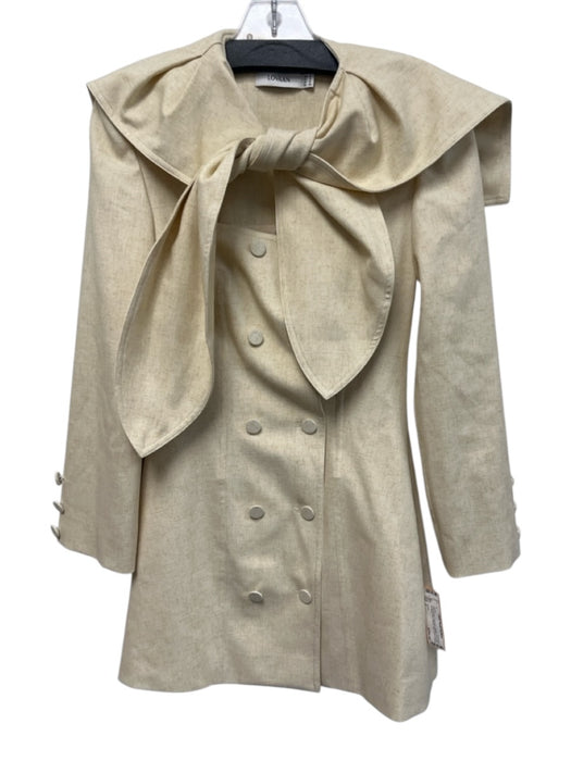Lovaan Size 2 Yellow Beige Polyester Double Breasted Tie Neck Long Sleeve Jacket Yellow Beige / 2