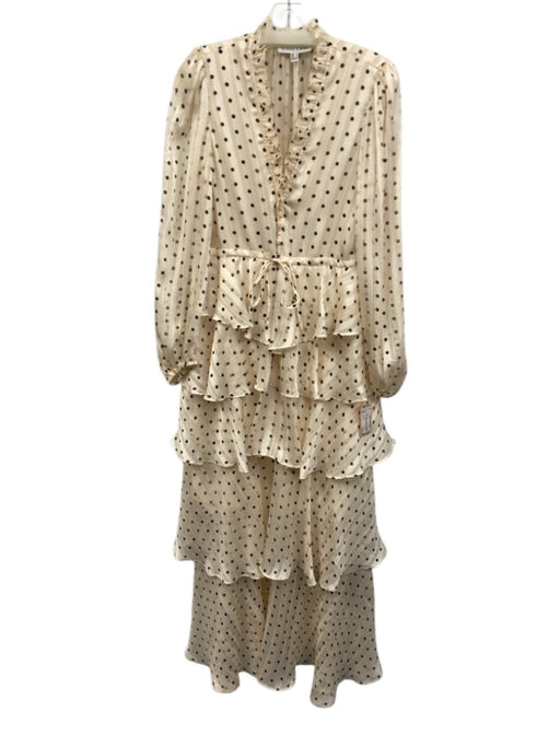 Shona Joy Size 4 Cream & Black Polyester Polka Dots Tiered Drawstring Maxi Dress Cream & Black / 4