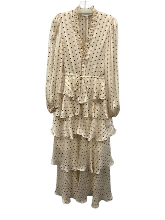 Shona Joy Size 4 Cream & Black Polyester Polka Dots Tiered Drawstring Maxi Dress Cream & Black / 4