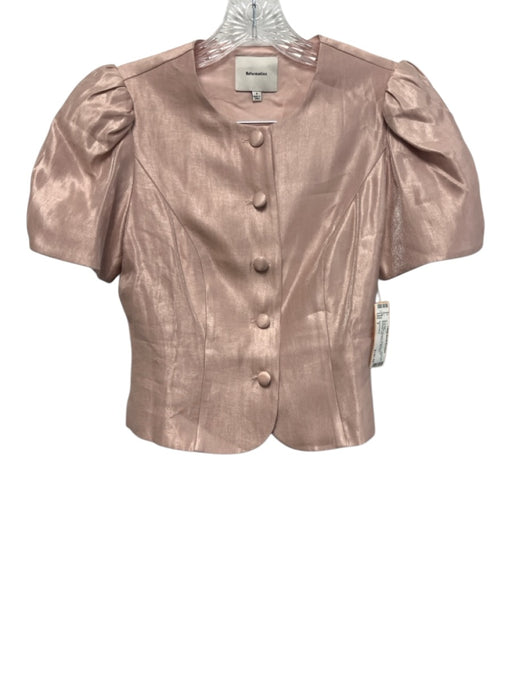 Reformation Size 2 Blush Pink Viscose Shimmer Puff Shoulder Cap Sleeve Skirt Set Blush Pink / 2