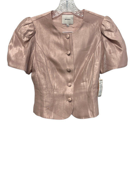 Reformation Size 2 Blush Pink Viscose Shimmer Puff Shoulder Cap Sleeve Skirt Set Blush Pink / 2