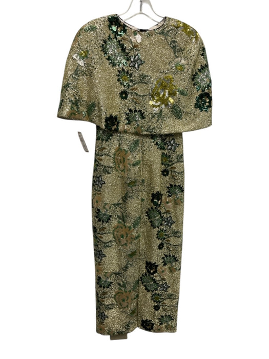 Antonio Melani Size 2 / XS Gold, Green, Beige Polyester & Metallic Cape Gown Gold, Green, Beige / 2 / XS