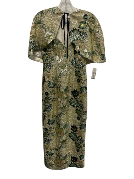 Antonio Melani Size 2 / XS Gold, Green, Beige Polyester & Metallic Cape Gown Gold, Green, Beige / 2 / XS