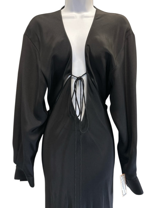 Christopher Esber Size 4 Black Silk Side Cut Out V Neck Long Sleeve Maxi Dress Black / 4