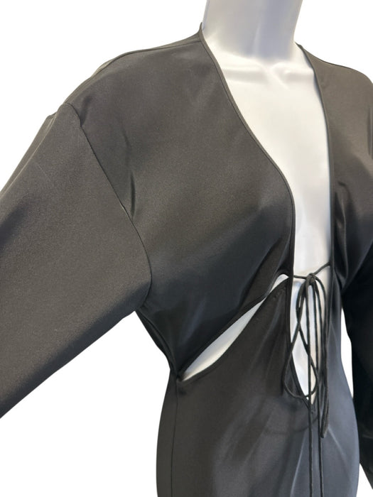 Christopher Esber Size 4 Black Silk Side Cut Out V Neck Long Sleeve Maxi Dress Black / 4