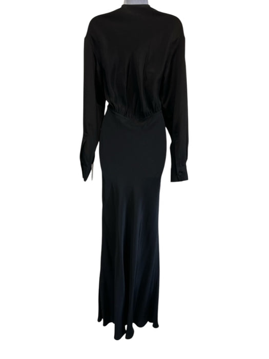 Christopher Esber Size 4 Black Silk Side Cut Out V Neck Long Sleeve Maxi Dress Black / 4