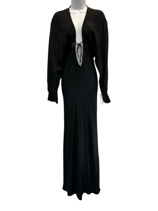 Christopher Esber Size 4 Black Silk Side Cut Out V Neck Long Sleeve Maxi Dress Black / 4