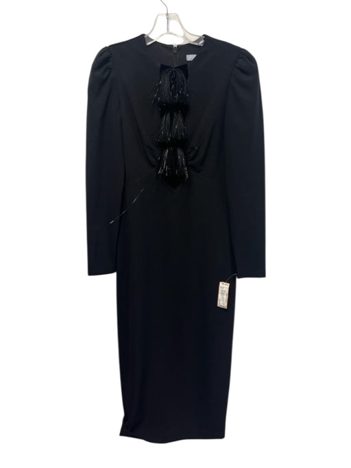 Antonio Melani Size 0 Black Polyester Tinsel Tassel Long Sleeve Maxi Dress Black / 0