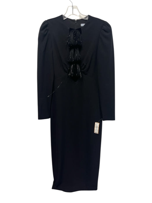 Antonio Melani Size 0 Black Polyester Tinsel Tassel Long Sleeve Maxi Dress Black / 0