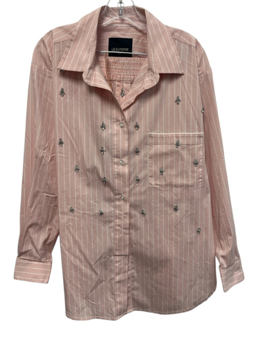 Le Superbe Size XS Blush Pink & White Cotton Pinstripe Jeweled Short Set Blush Pink & White / XS