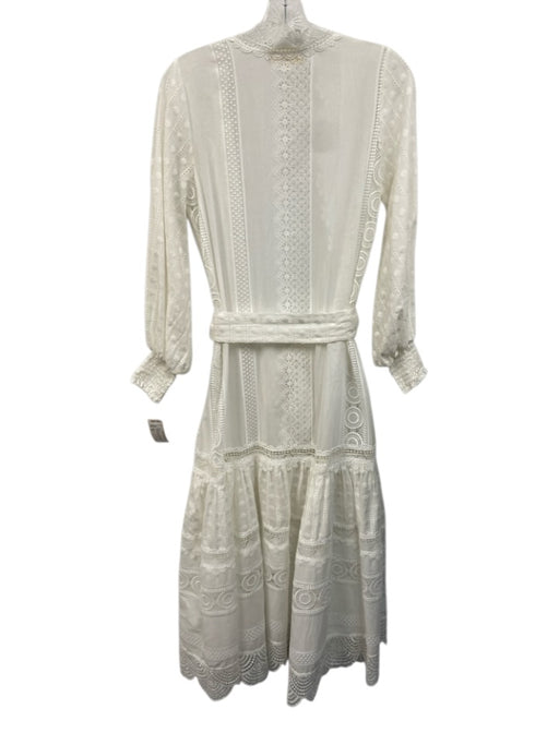 Waimari Size XS White Cotton Lace Maxi Button Front Long Sleeve Dress White / XS