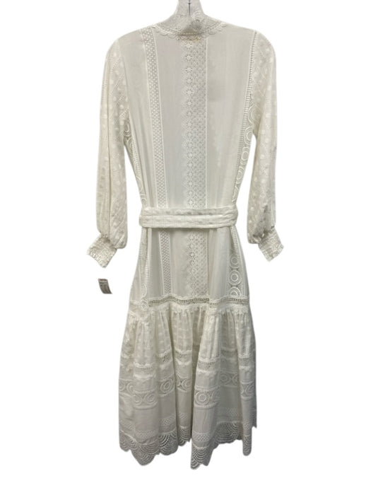Waimari Size XS White Cotton Lace Maxi Button Front Long Sleeve Dress White / XS