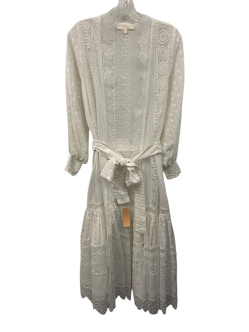 Waimari Size XS White Cotton Lace Maxi Button Front Long Sleeve Dress White / XS