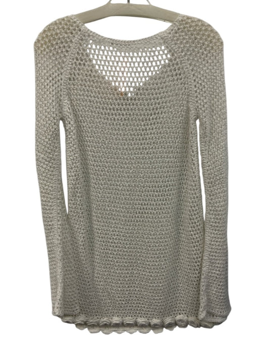 MNG by Mango Size 4 White Cotton Open Knit Long Sleeve Mini Dress Dress White / 4