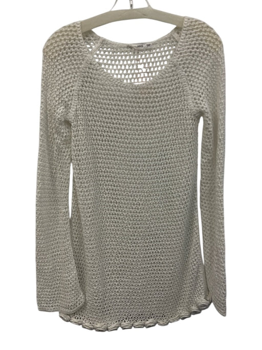 MNG by Mango Size 4 White Cotton Open Knit Long Sleeve Mini Dress Dress White / 4