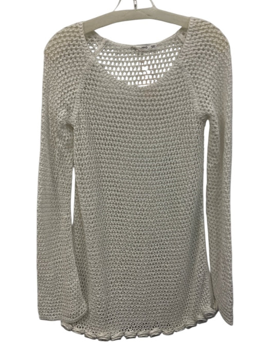 MNG by Mango Size 4 White Cotton Open Knit Long Sleeve Mini Dress Dress White / 4