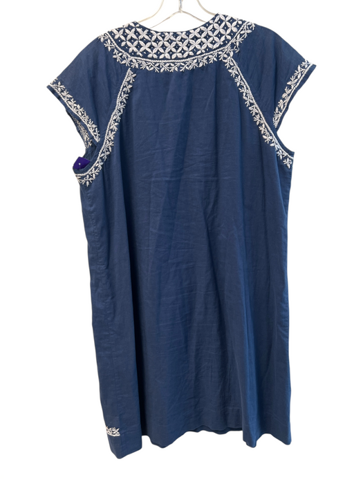 Ro's Garden Size S Navy & white Cotton Short Sleeve Embroidered V Neck Dress Navy & white / S