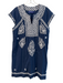 Ro's Garden Size S Navy & white Cotton Short Sleeve Embroidered V Neck Dress Navy & white / S