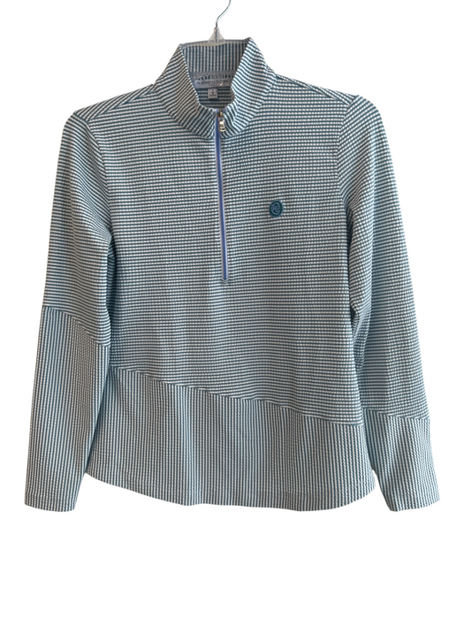 Fairway & Greene Size Small Teal & White Polyester Half Zip Long Sleeve Top Teal & White / Small