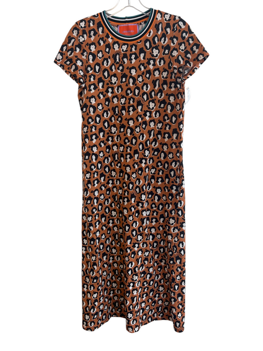 Double J Size XS Orange, Black & white Cotton faces All Over Print Dress Orange, Black & white / XS
