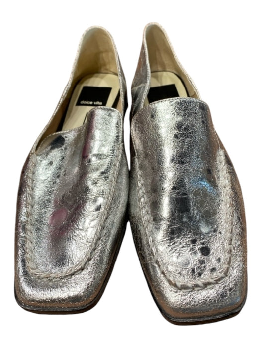 Dolce Vita Shoe Size 6 Silver Faux Leather Square Toe Loafer Stacked Heel Shoes Silver / 6