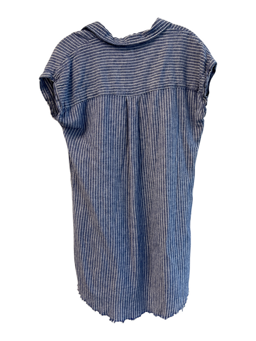 Thread & Supply Size Small Blue & White Linen & Rayon Long Sleeve Collared Dress Blue & White / Small