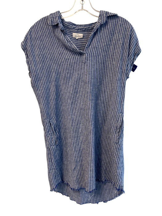 Thread & Supply Size Small Blue & White Linen & Rayon Long Sleeve Collared Dress Blue & White / Small