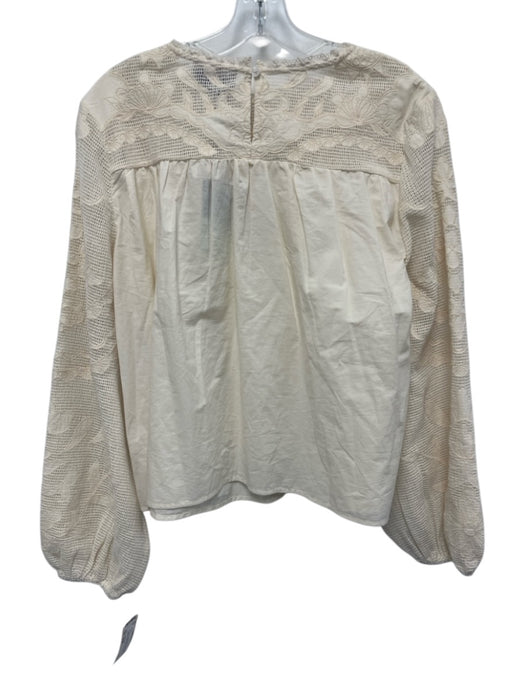 Tuckernuck Size Small Cream White Cotton Long puff sleeve Floral Embroidery Top Cream White / Small