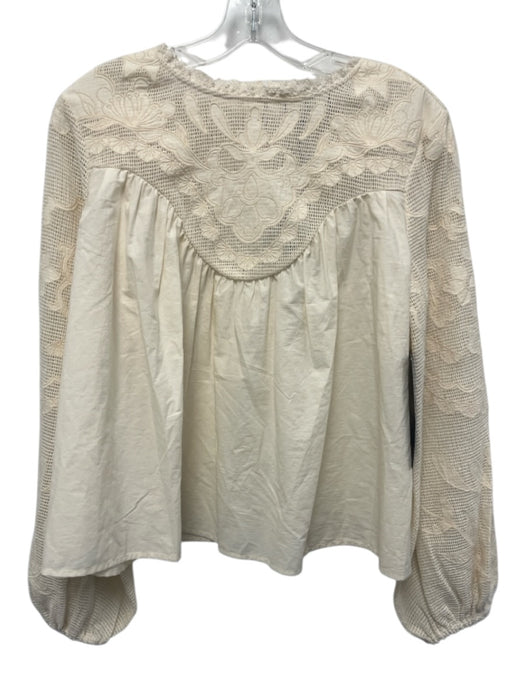 Tuckernuck Size Small Cream White Cotton Long puff sleeve Floral Embroidery Top Cream White / Small