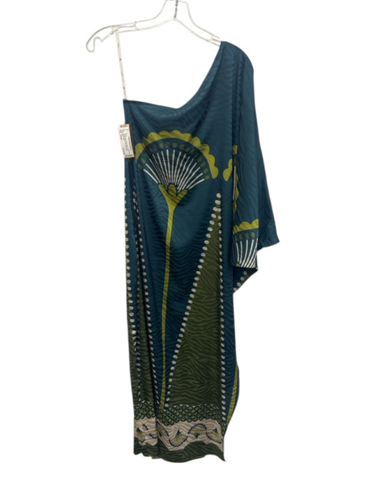 Lavi Size Small Blue, Green, White One Shoulder Floral Tiger Stripe Maxi Dress Blue, Green, White / Small