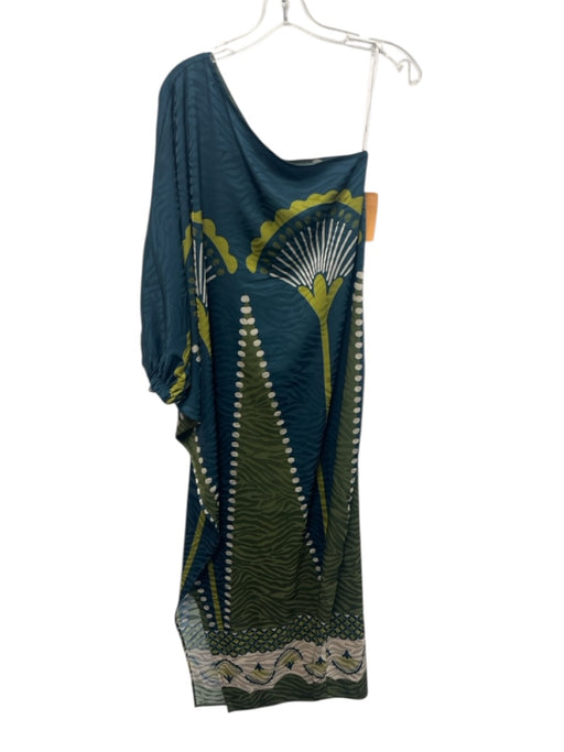 Lavi Size Small Blue, Green, White One Shoulder Floral Tiger Stripe Maxi Dress Blue, Green, White / Small