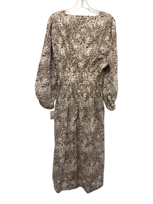 Tuckernuck Size Small Brown & White Cotton Long Sleeve Drawstring Waist Dress Brown & White / Small