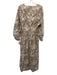 Tuckernuck Size Small Brown & White Cotton Long Sleeve Drawstring Waist Dress Brown & White / Small