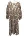 Tuckernuck Size Small Brown & White Cotton Long Sleeve Drawstring Waist Dress Brown & White / Small
